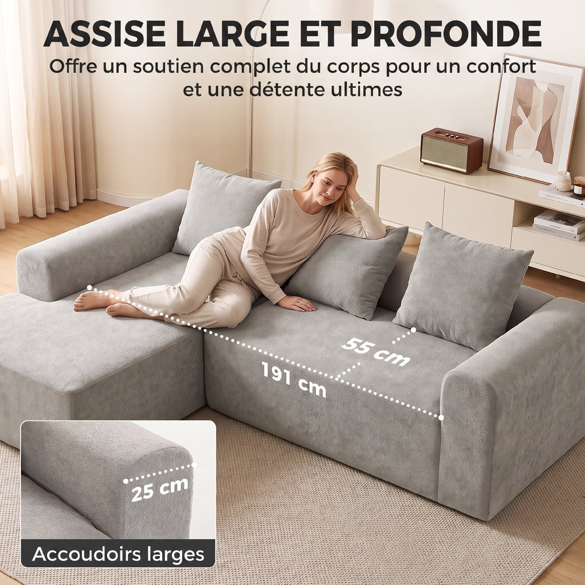 Canapé d'angle en chenille — 242 cm