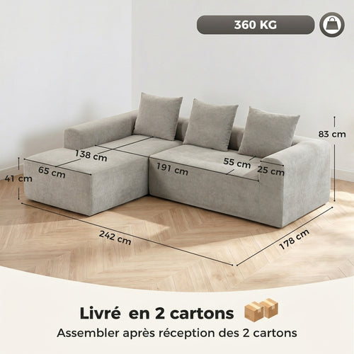 Canapé d'angle en chenille — 242 cm