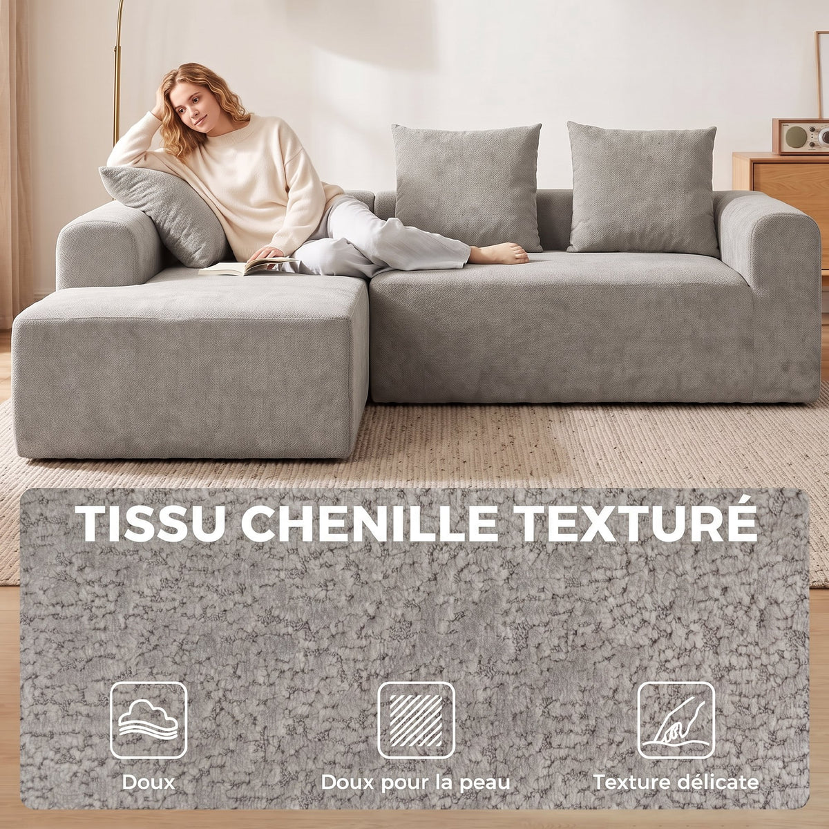 Canapé d'angle en chenille — 242 cm
